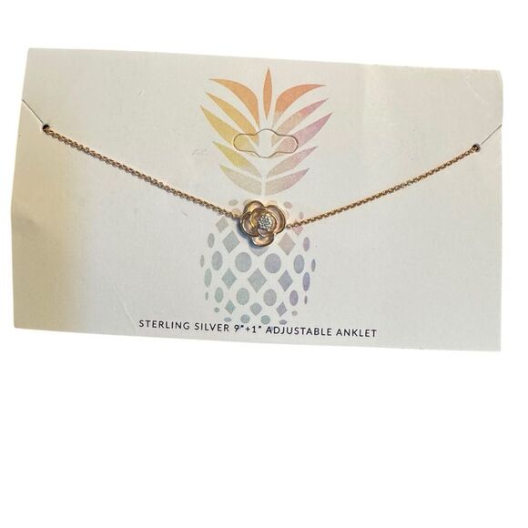 Sterling Silver gold plated Flower Anklet 9”+1” adjustable Anklet - Picture 1 of 3